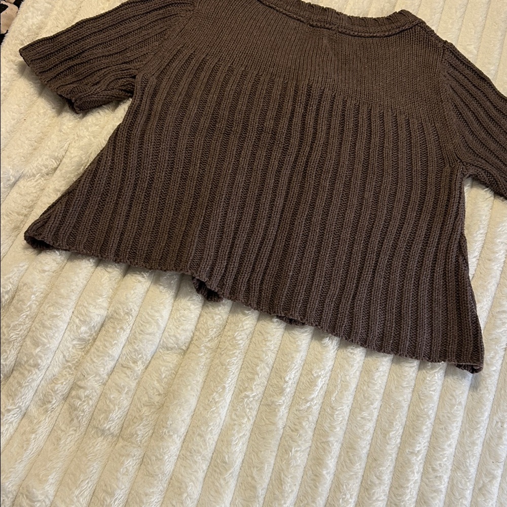 Vintage Aeropostale Brown Cable-Knit Short Sleeve Cardigan - Picture 10 of 11